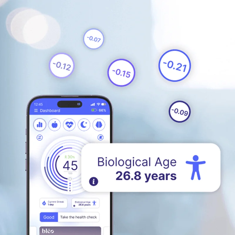 Biological Age Dashboard Biological age dashboard on blēo app