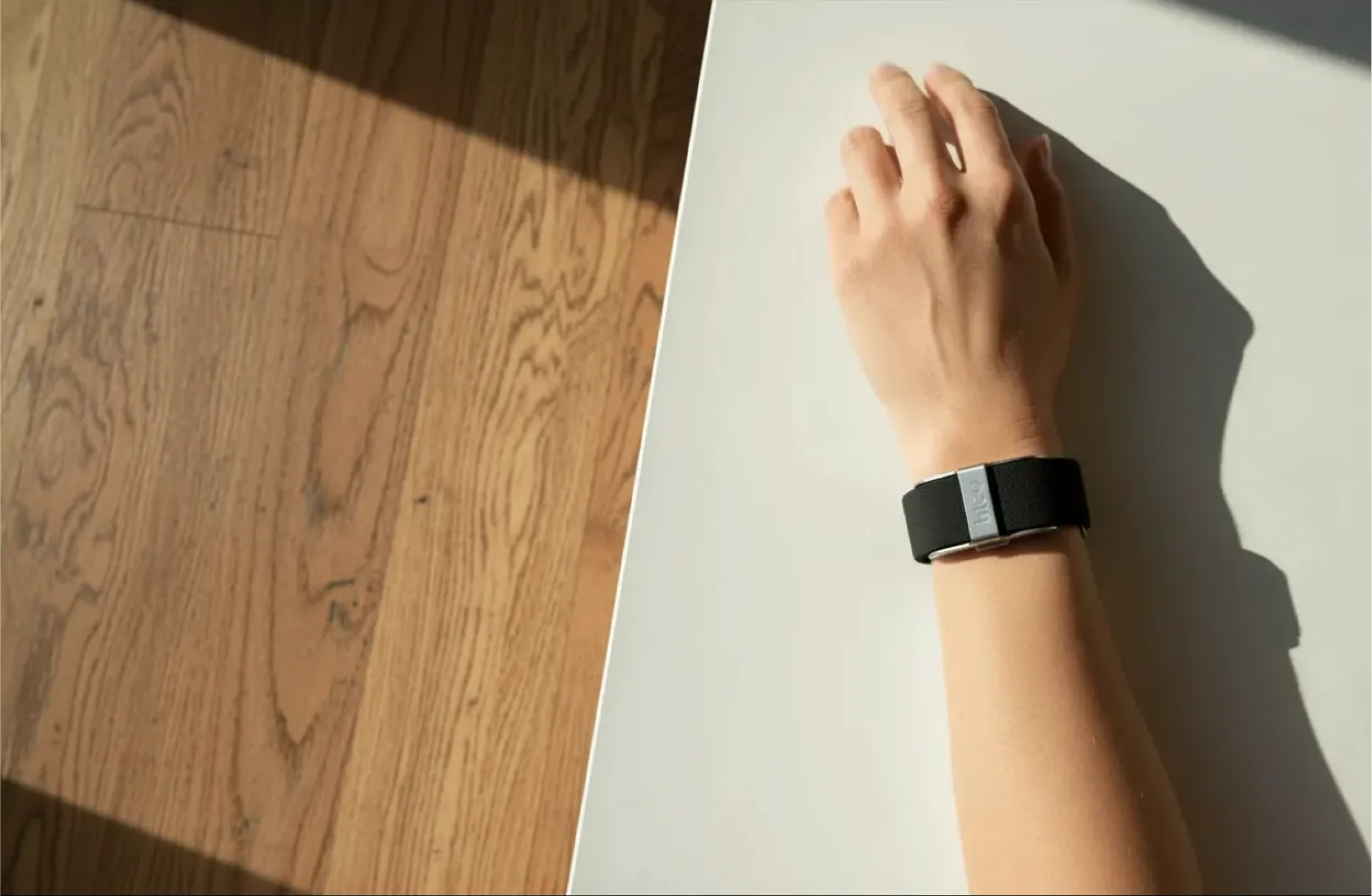 blēo band table shot, showcasing the wearable device for health and longevity tracking.