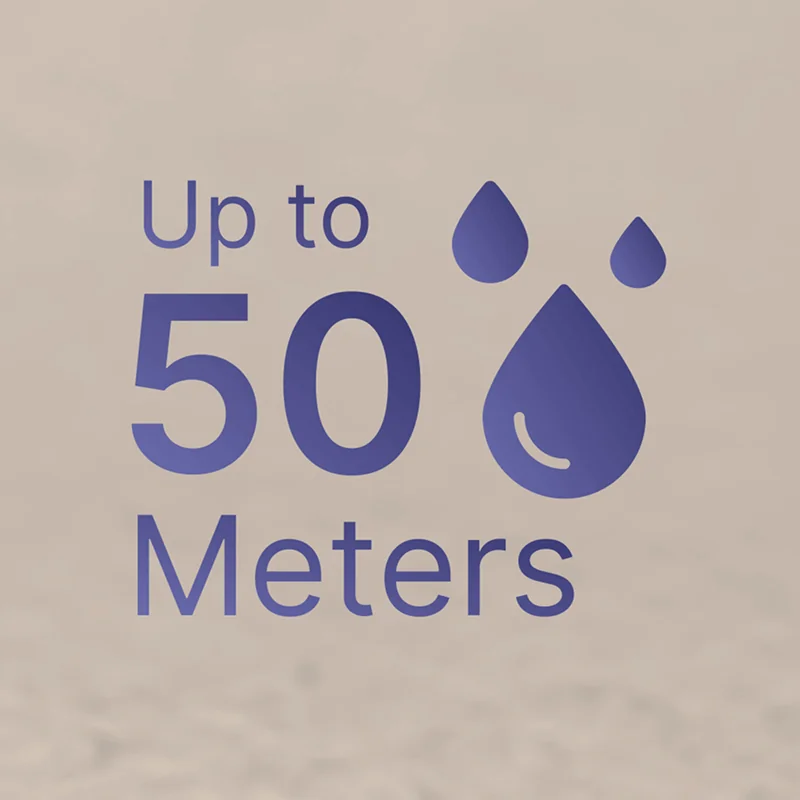 50 Meter Water Resistance Water resistance icon showing 50 meter depth rating for blēo