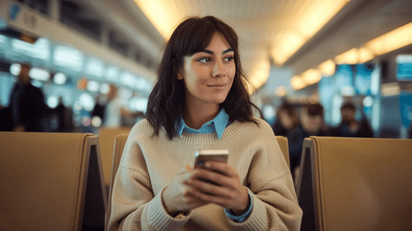 Young woman using a smartphone, potentially monitoring health data for blood pressure management and longevity.