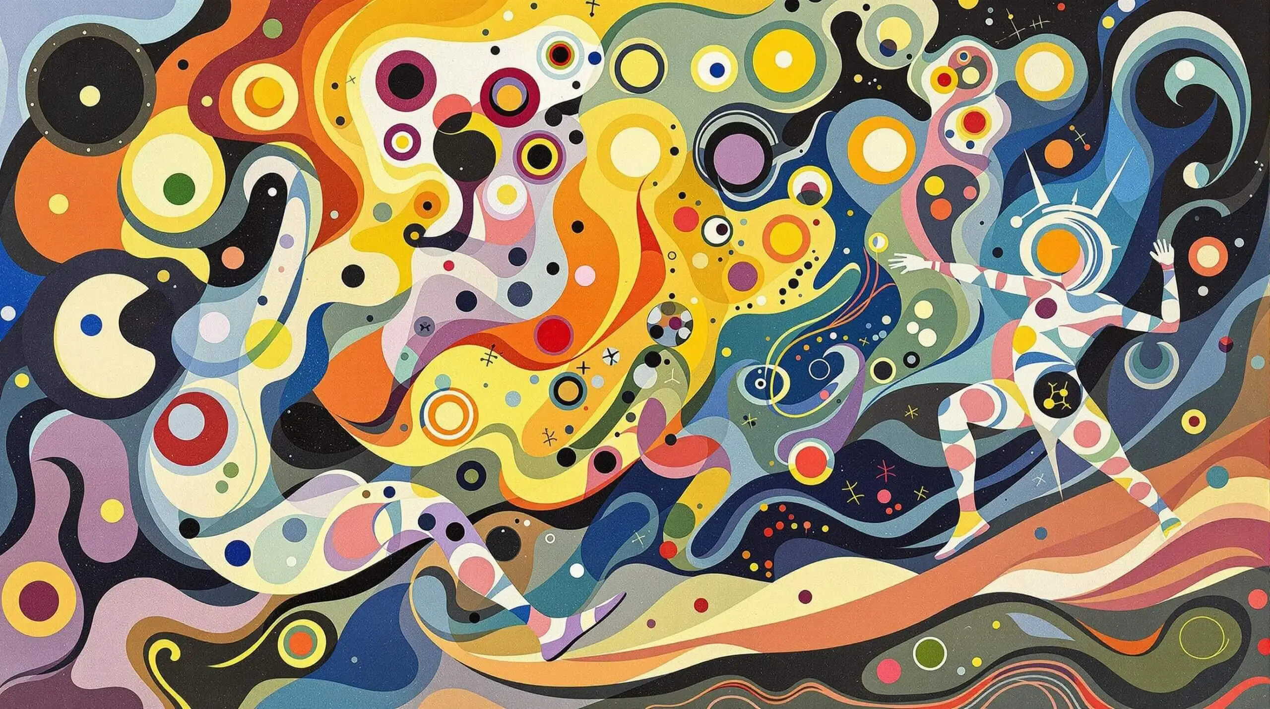 Abstract illustration showing cells as athletes in a vibrant high-altitude setting.