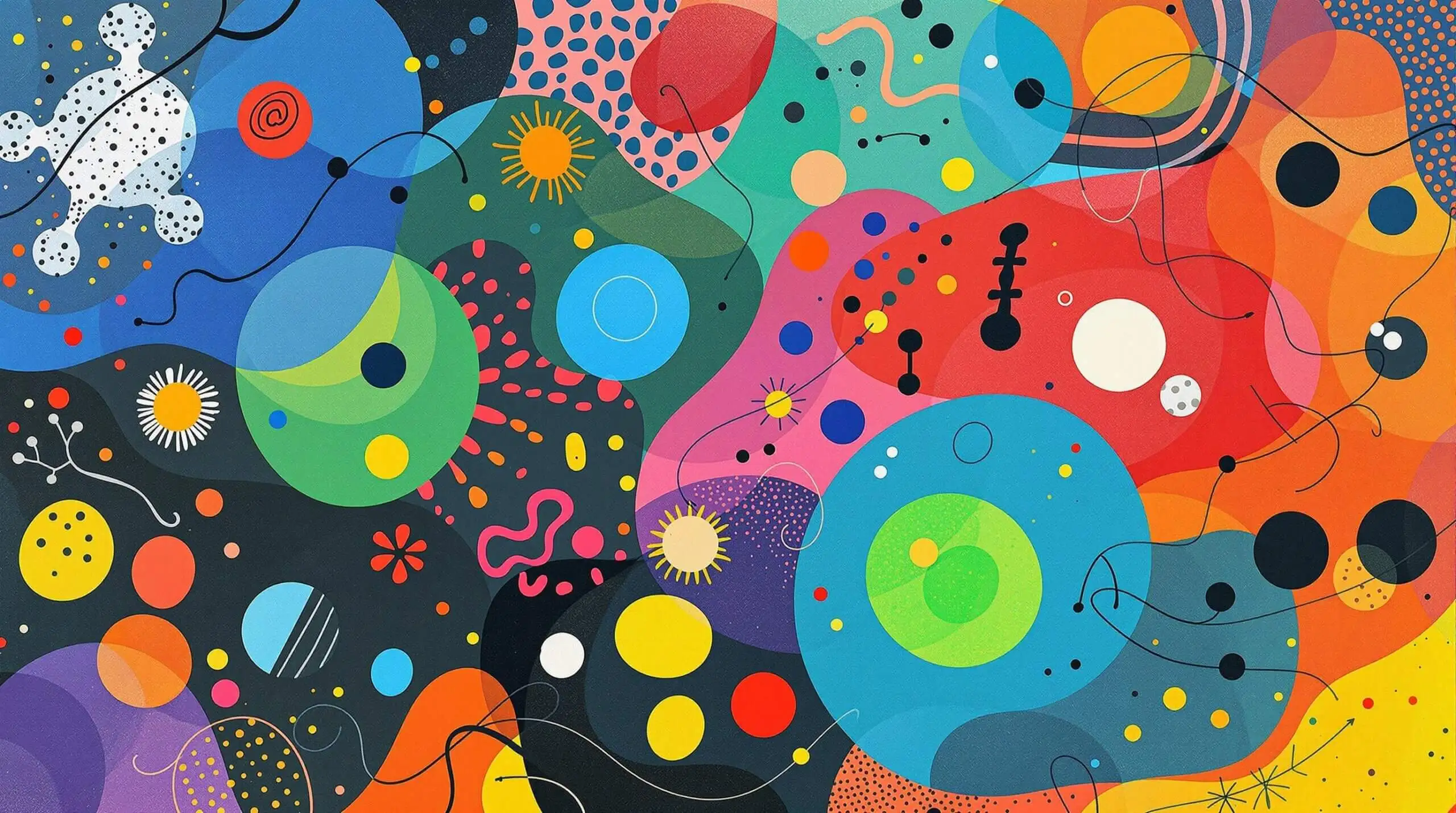 A vibrant and playful artistic illustration of a cell cleaning itself, inspired by Joan Miró.