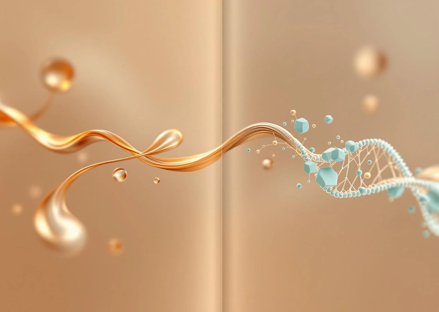 An abstract representation of two distinct biological pathways, using flowing golden ribbons and geometric crystalline forms on a warm background to symbolize regenerative health mechanisms.