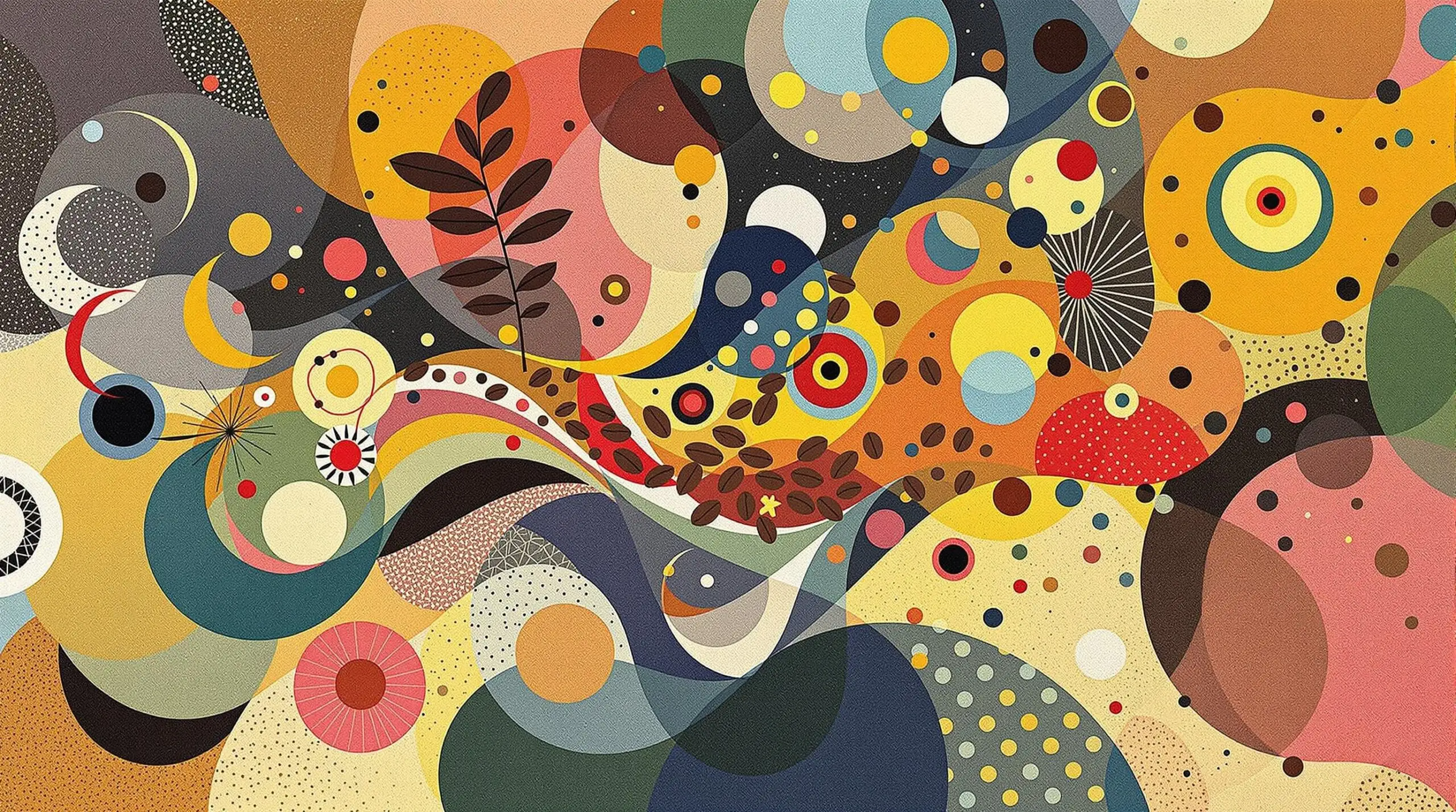 Coffee beans transforming into colorful abstract forms, indicating vitality.