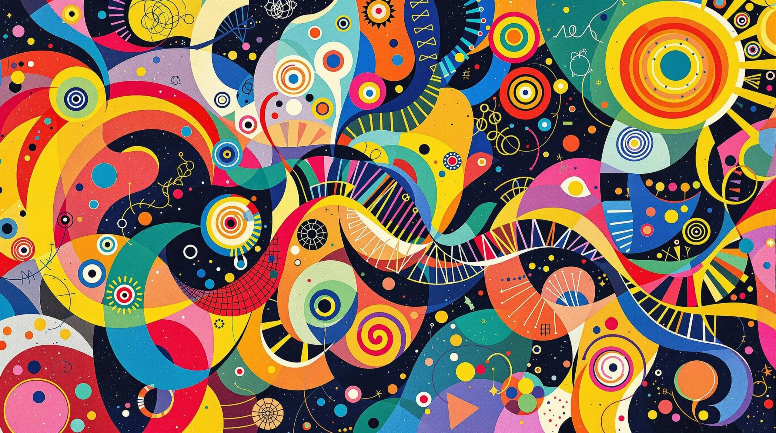 Abstract illustration of the human genome with vibrant colors and geometric forms.
