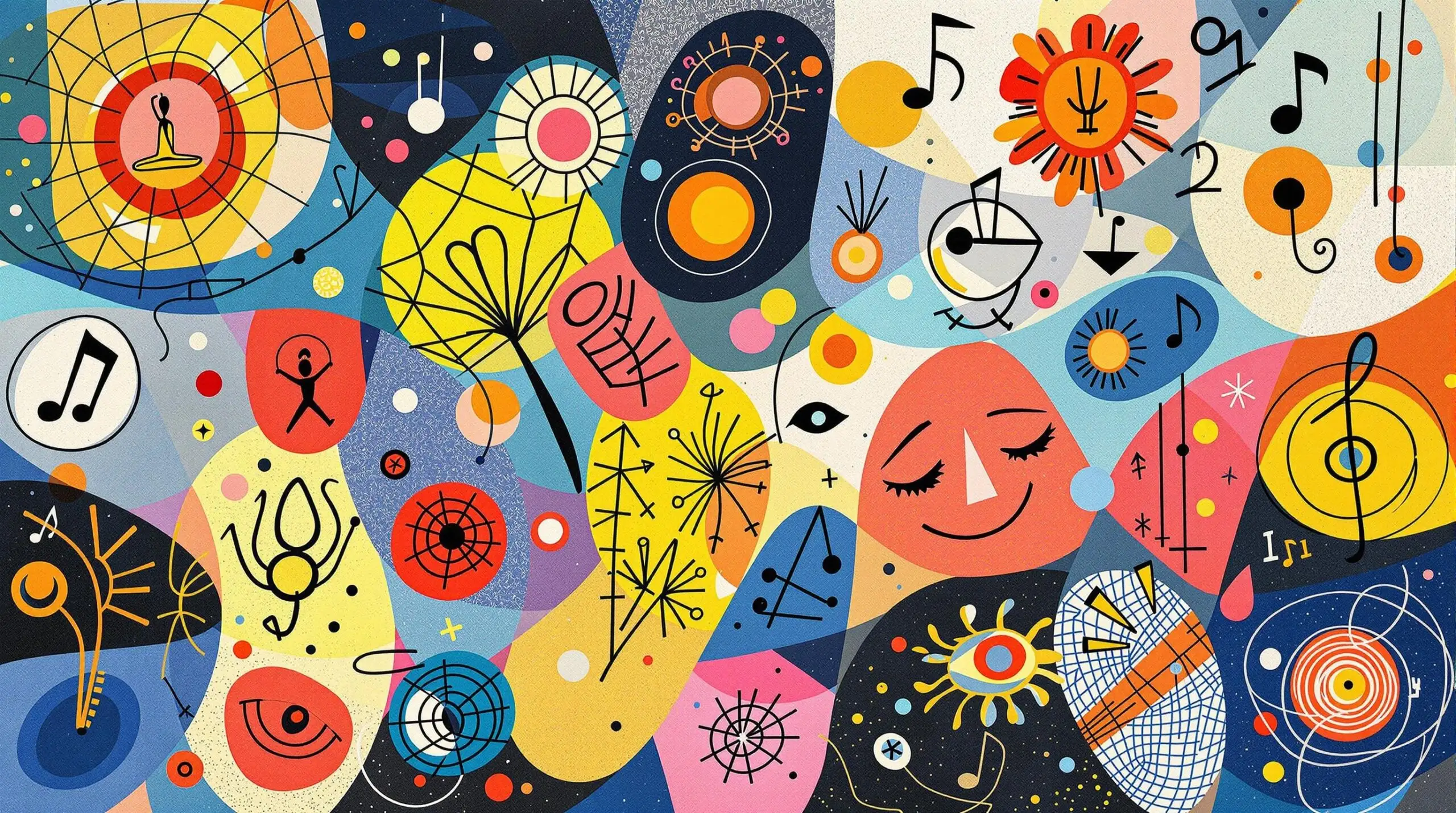 Abstract illustration of mindfulness activities represented by patterns and shapes.