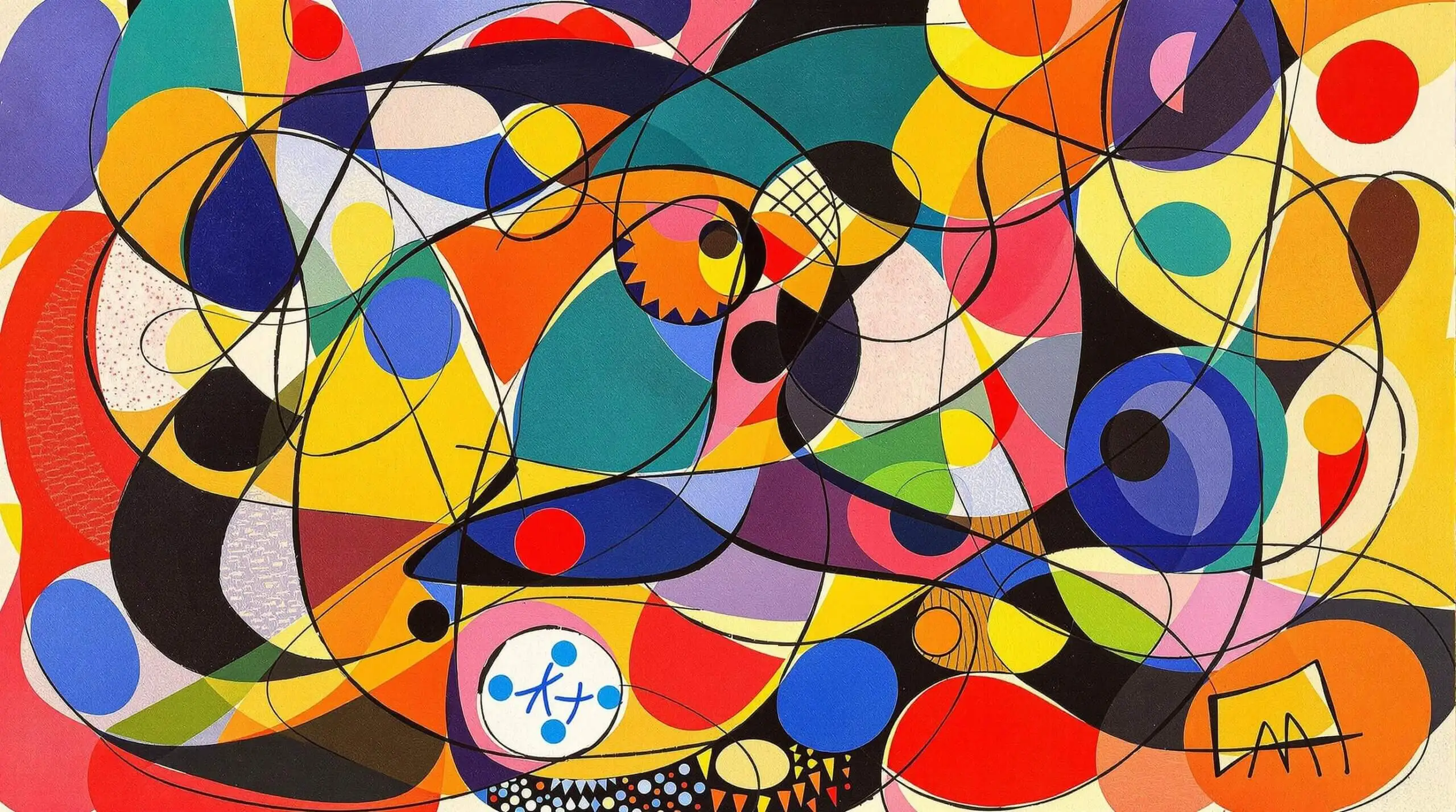 A colorful abstract illustration of a person dynamically stretching, surrounded by vibrant shapes.