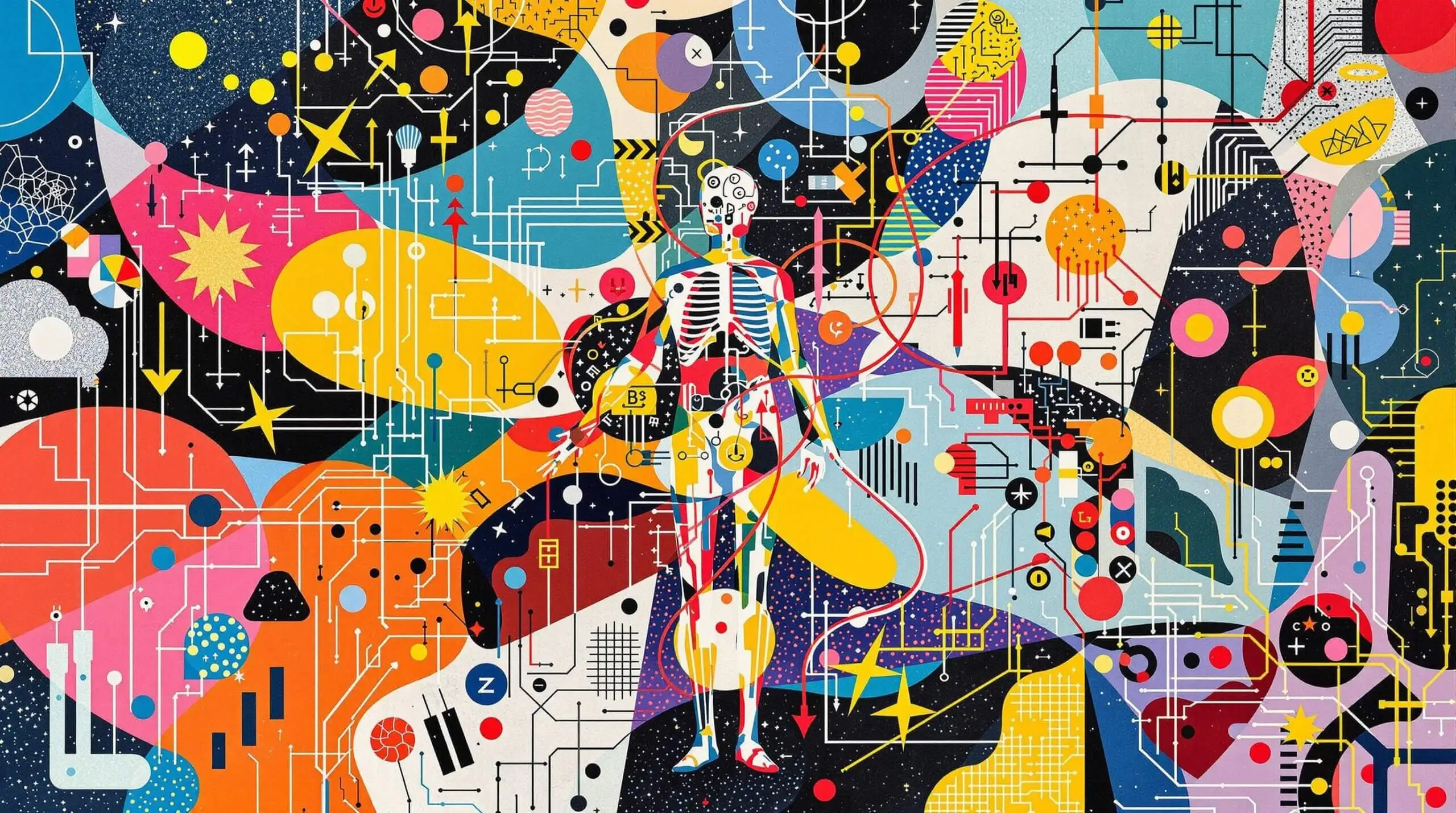 Collage of human cells and circuitry depicting electroceutical rejuvenation.