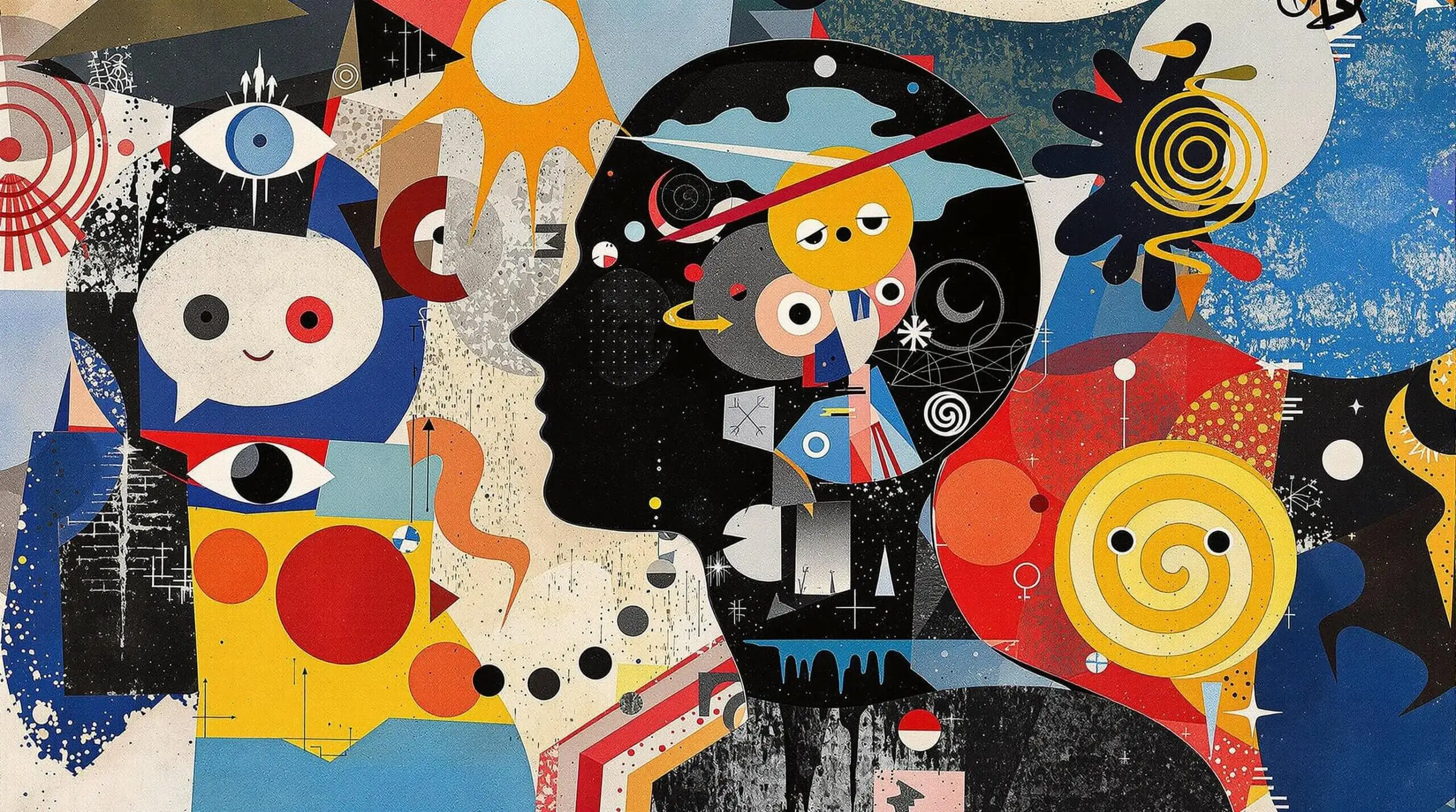 A collage of sensory symbols surrounding a human silhouette, illustrating the concept of sensory fasting.