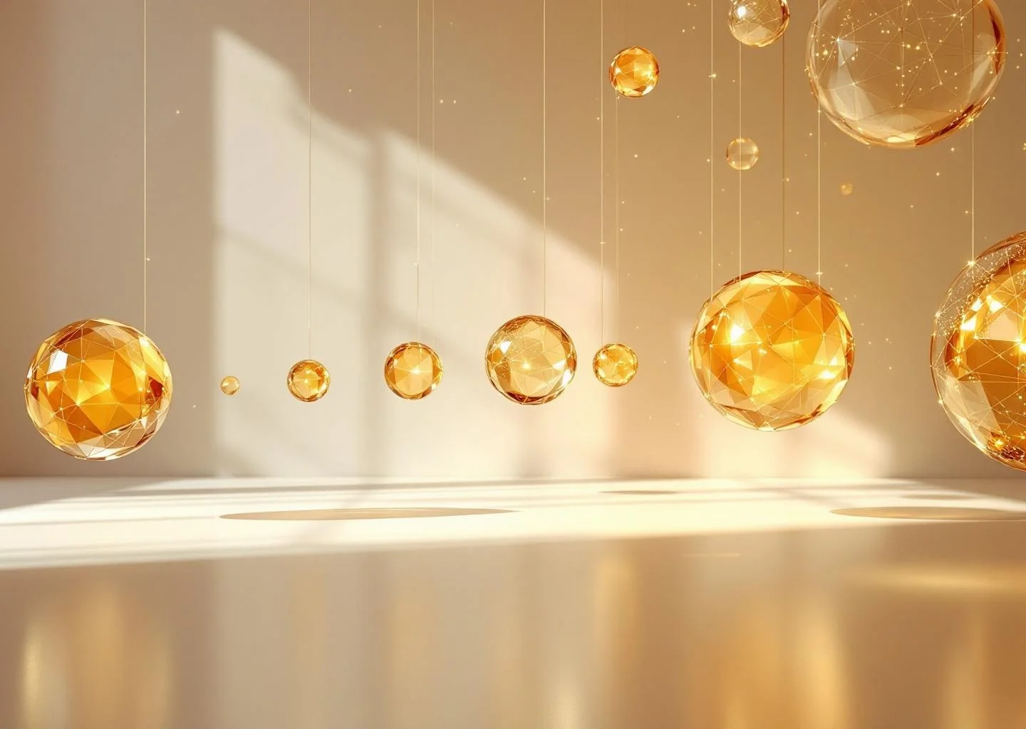 An abstract 3D visualization showing a flow of interconnected glowing orbs transitioning from complex geometric structures to elegant organic shapes, representing the integration of science into daily wellness.