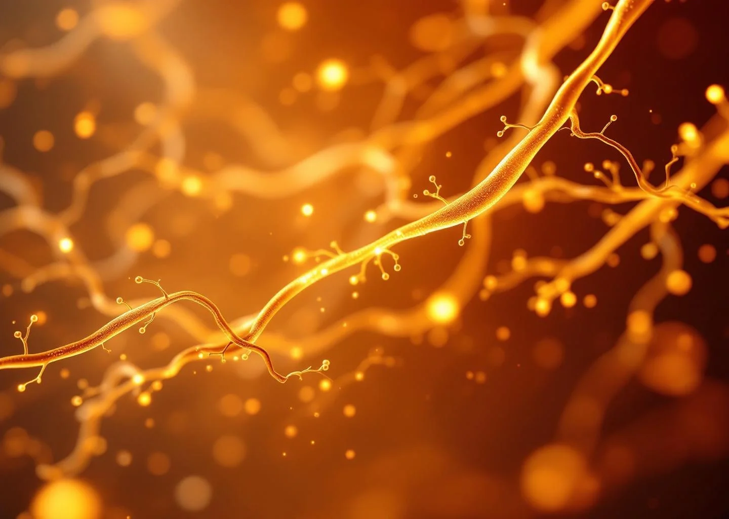 An abstract, artistic representation of healthy arterial pathways glowing with golden light against a warm, neutral background, symbolizing cardiovascular vitality.