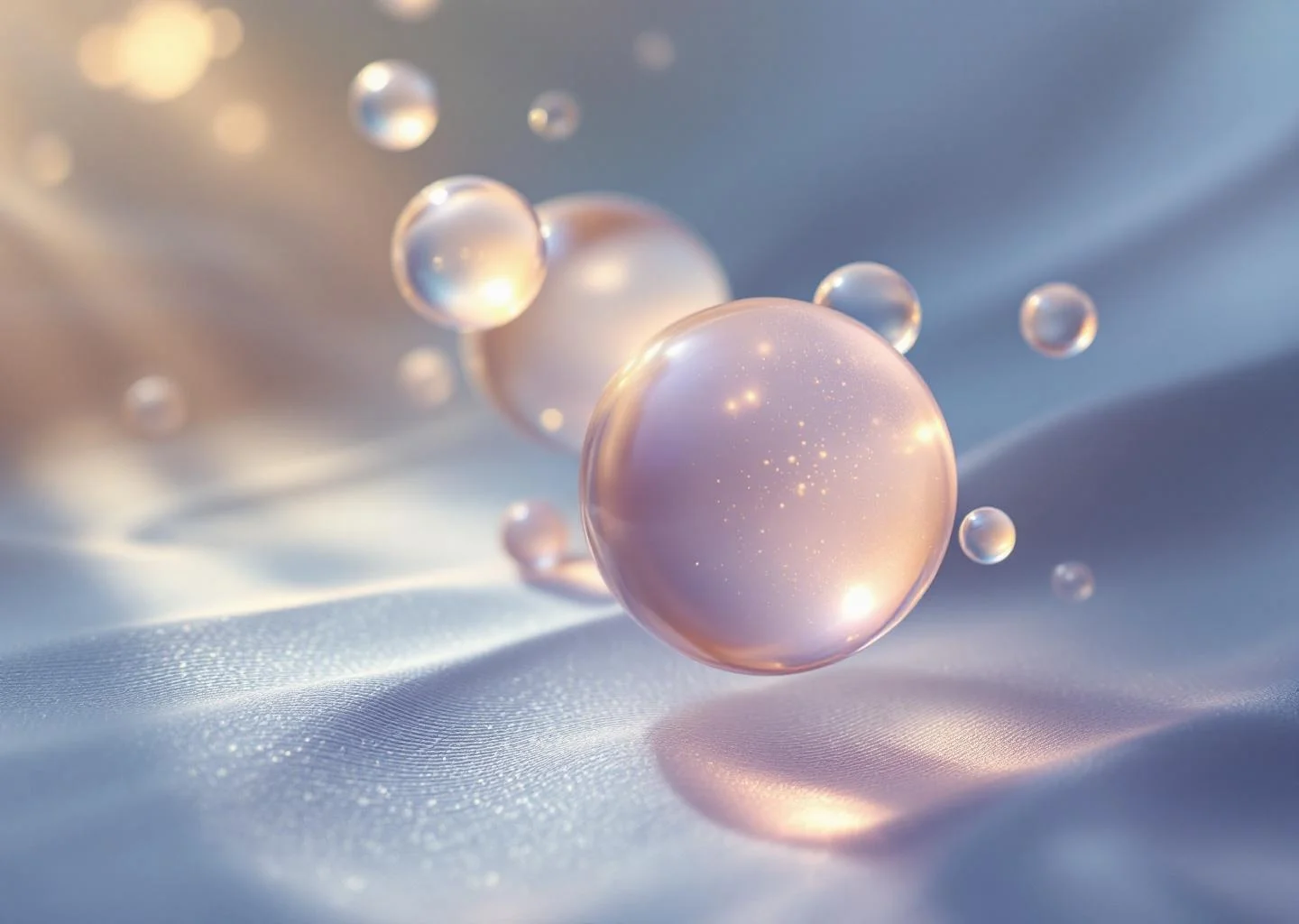 An abstract, artistic visualization of biological balance featuring translucent spheres in warm, golden light, representing cellular health and the subtle shifts of the immune system.