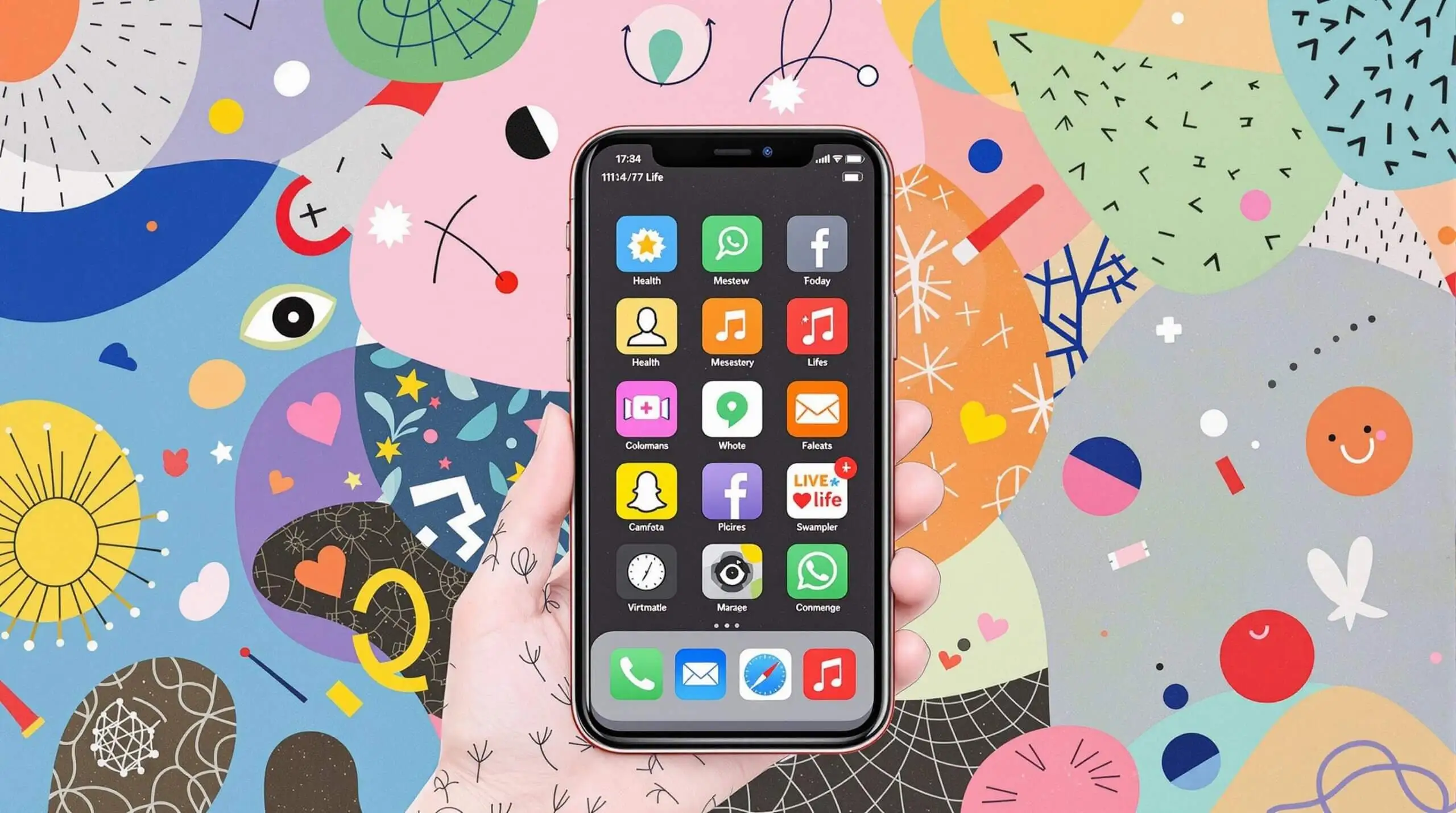 Collage of health app icons in a playful, abstract style