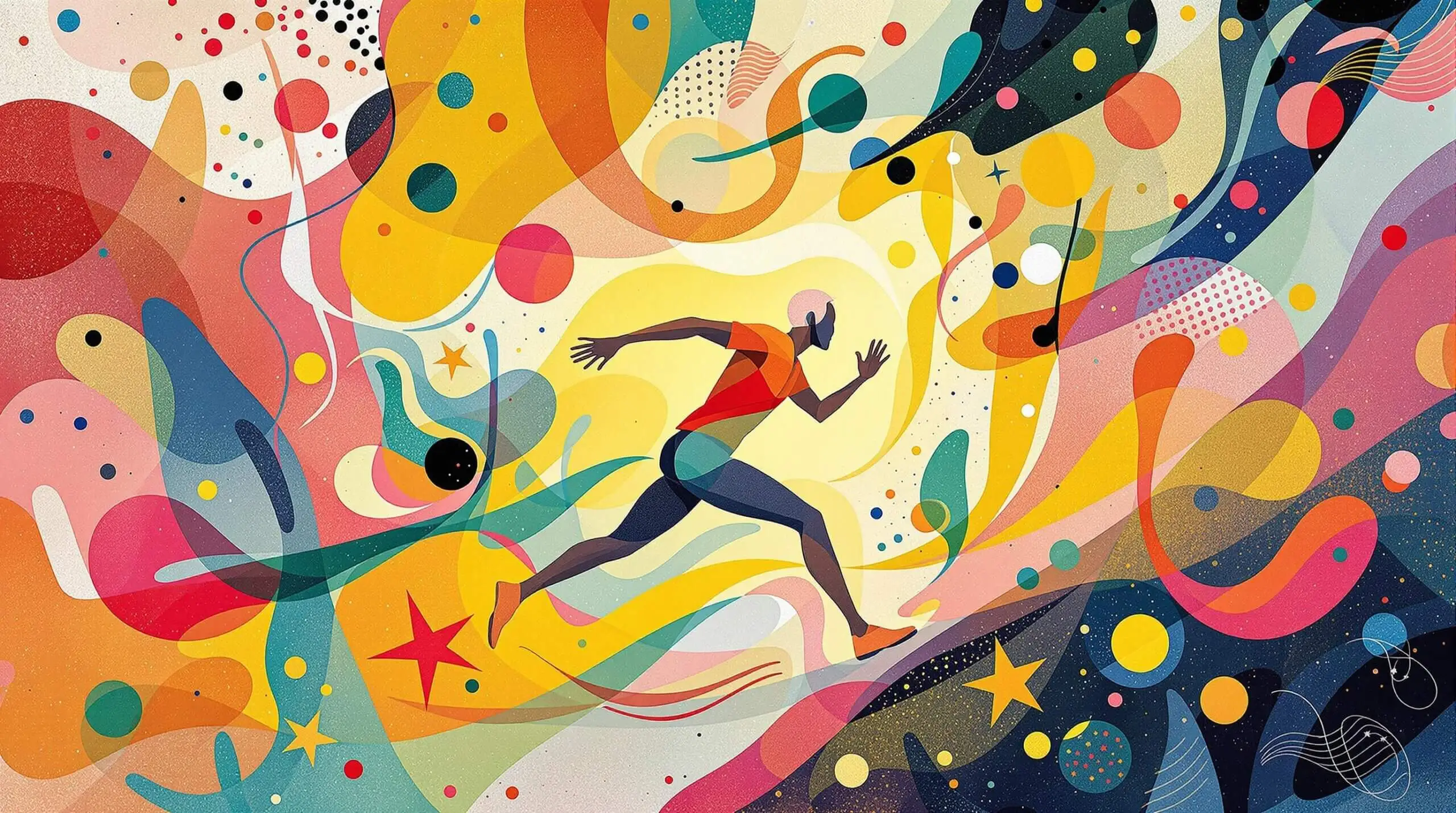 An abstract art representation of an active lifestyle with vibrant colors and a figure in motion.