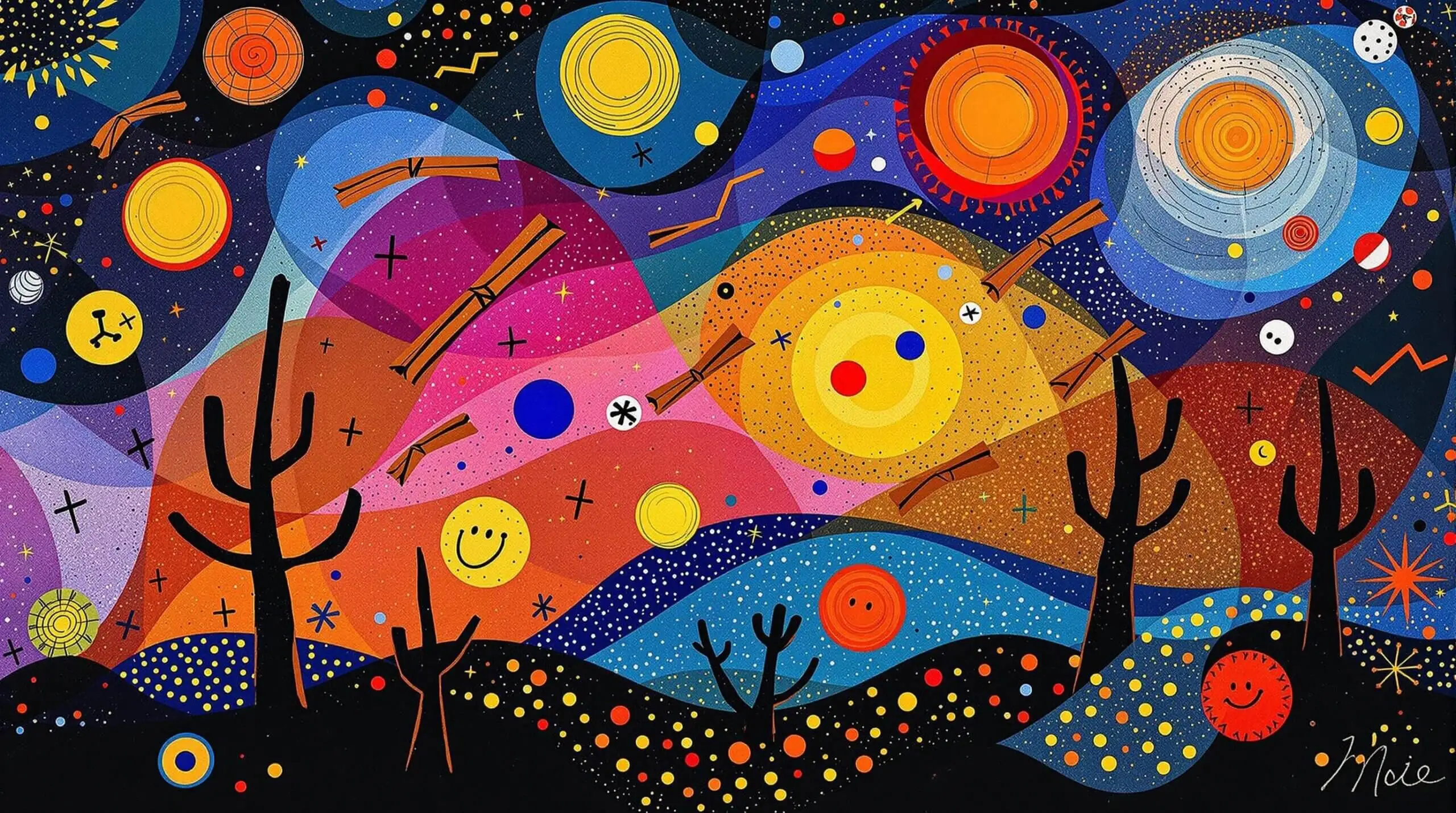 Cinnamon sticks and cloves in a vibrant, abstract night sky illustration.