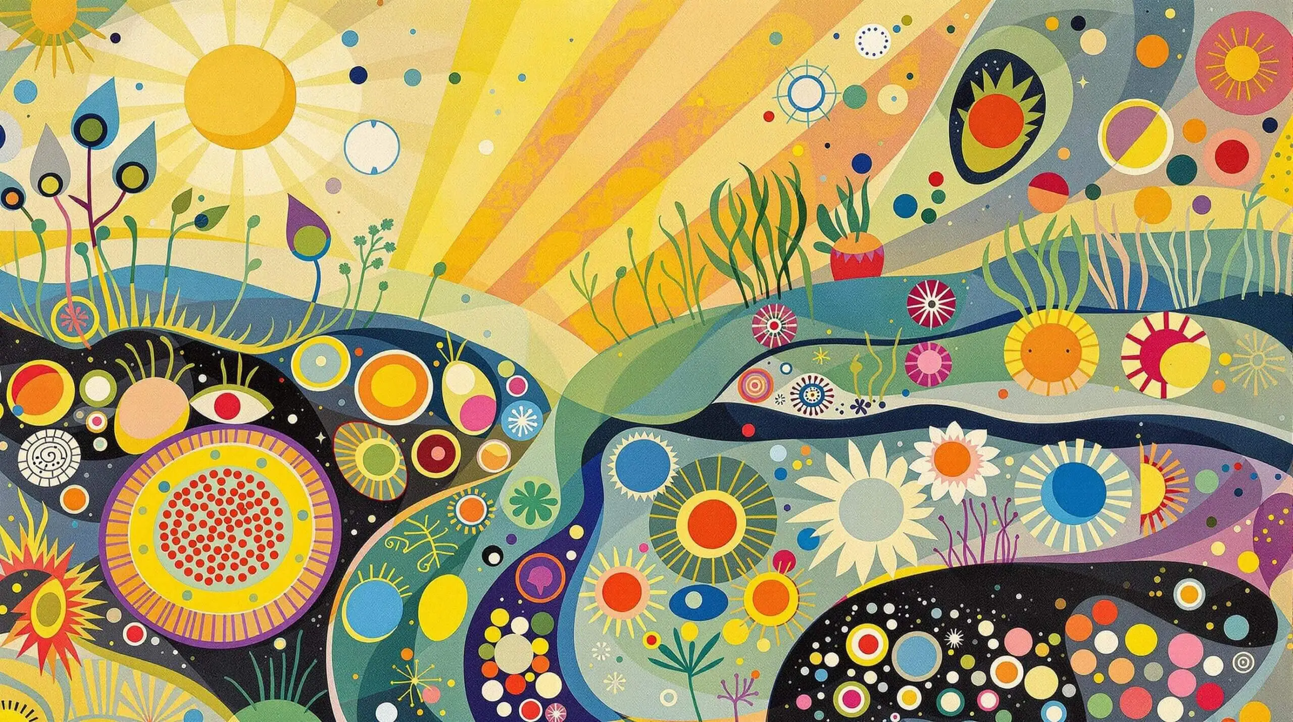 Artistic portrayal of microgreens' effects on cells in vibrant colors and abstract forms.