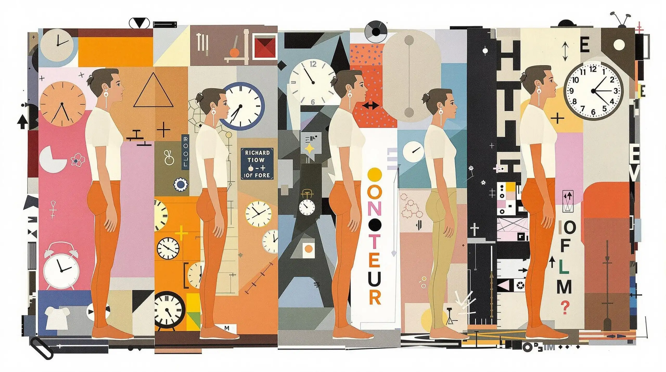 A collage of images showing a person's progression from poor to excellent posture.