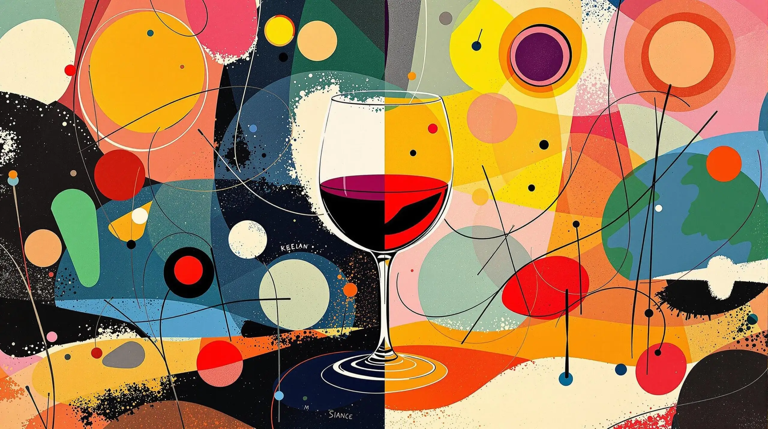 Abstract illustration of a wine glass with surrounding patterns highlighting health and marketing themes.