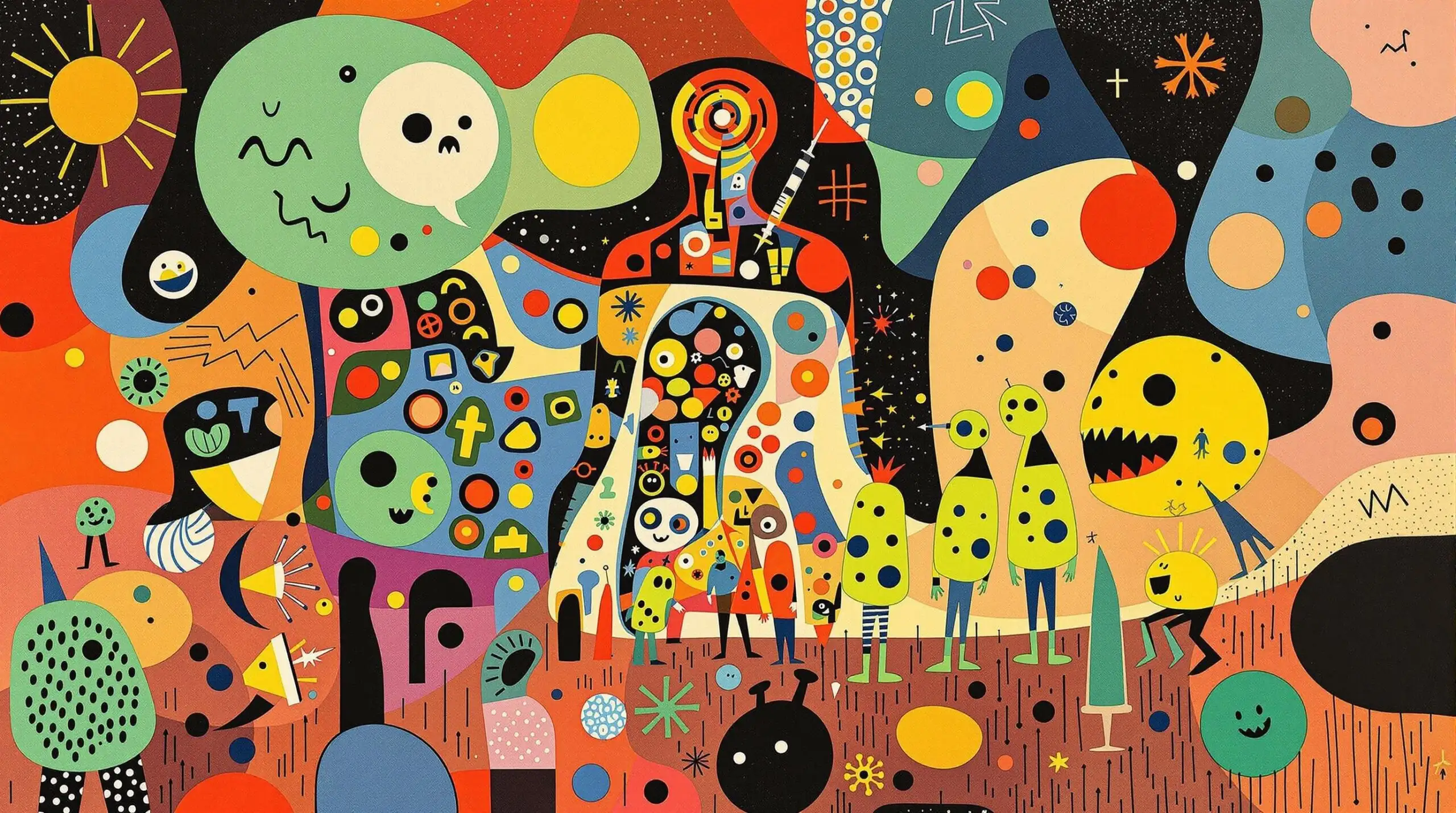 A colorful abstract illustration depicting senolytics targeting zombie cells within the body.