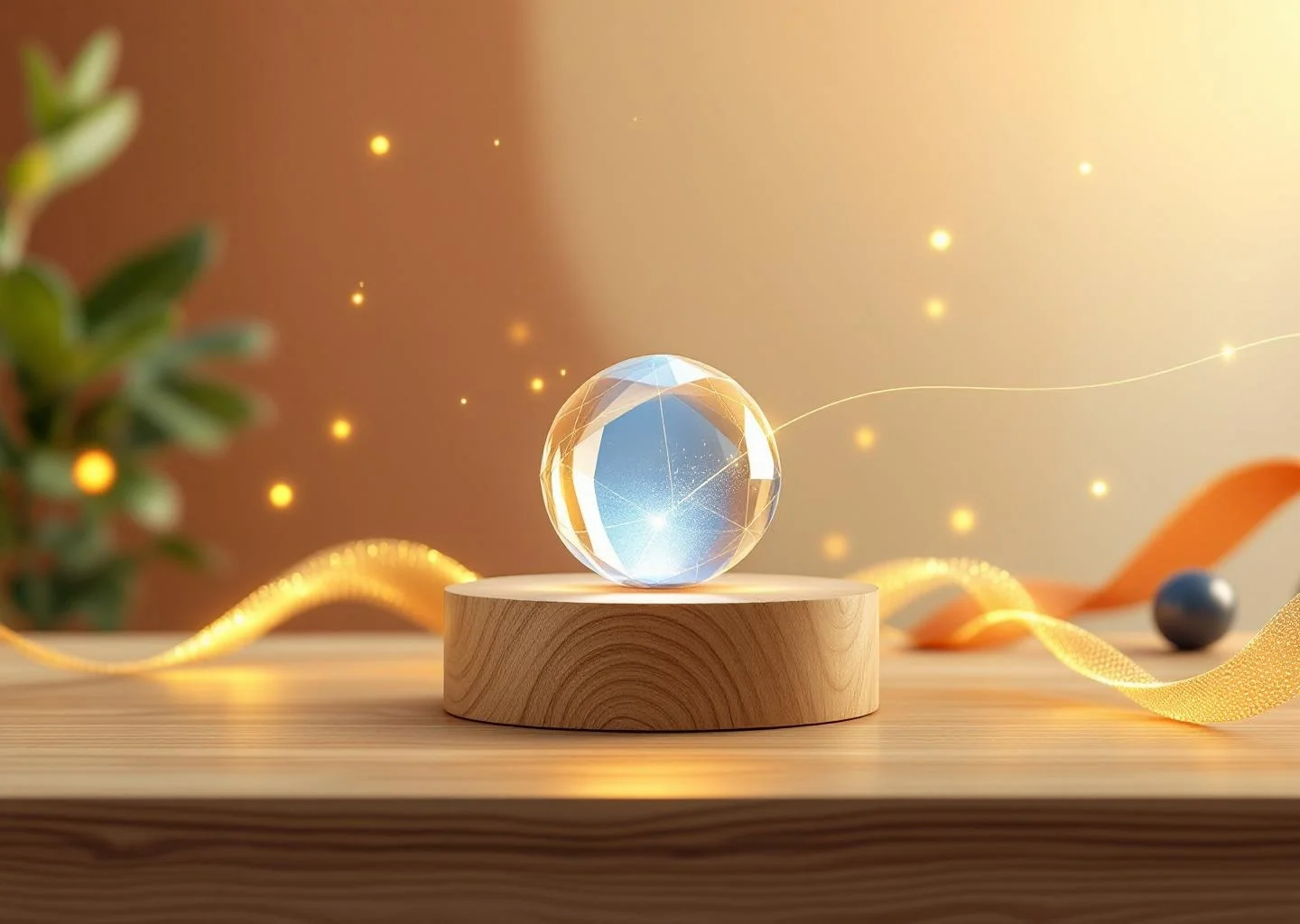 An abstract conceptual image featuring a central glowing sphere connected by light pathways to elements representing nutrition, sleep, and physical activity, symbolizing a holistic approach to skin longevity.