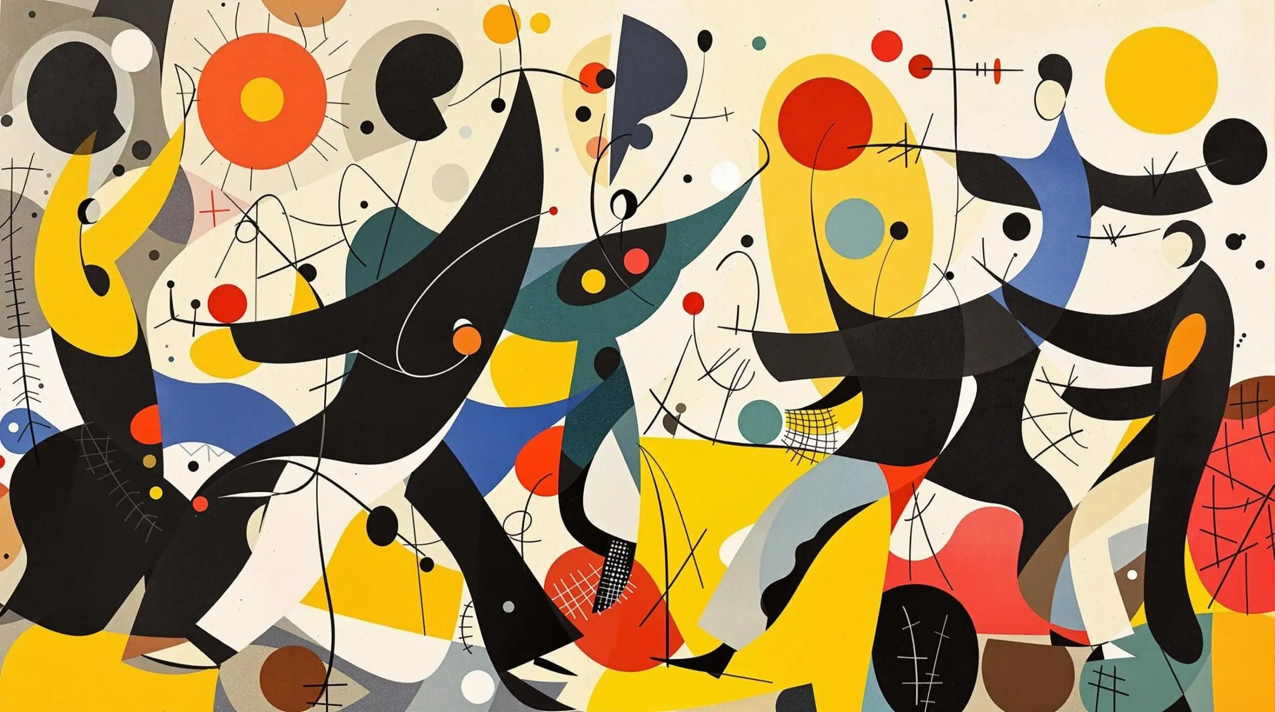 Abstract depiction of Tai Chi movements with bold colors and whimsical shapes.