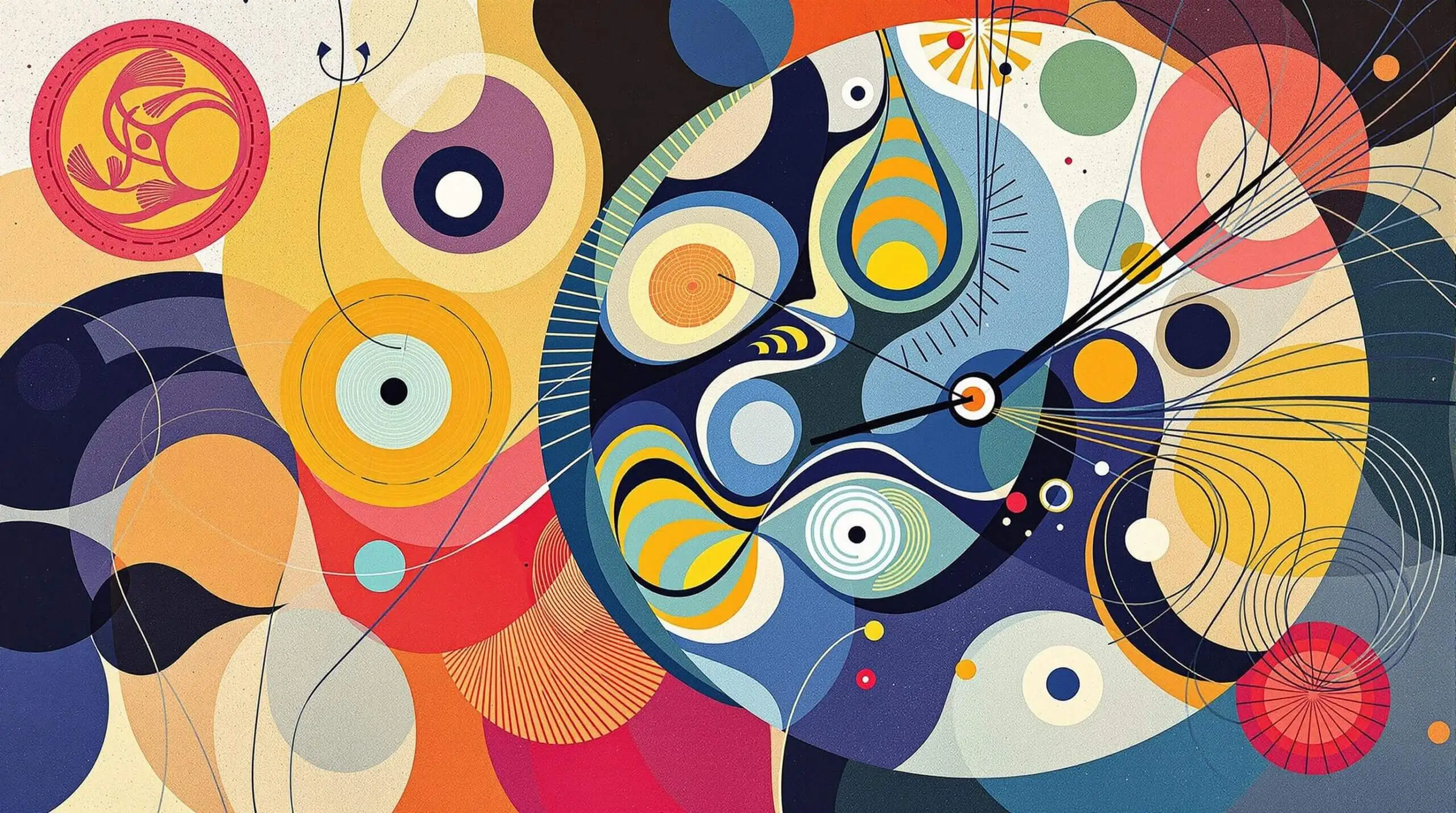 An abstract illustration of a clock with vibrant patterns, symbolizing fasting schedules and cellular renewal.