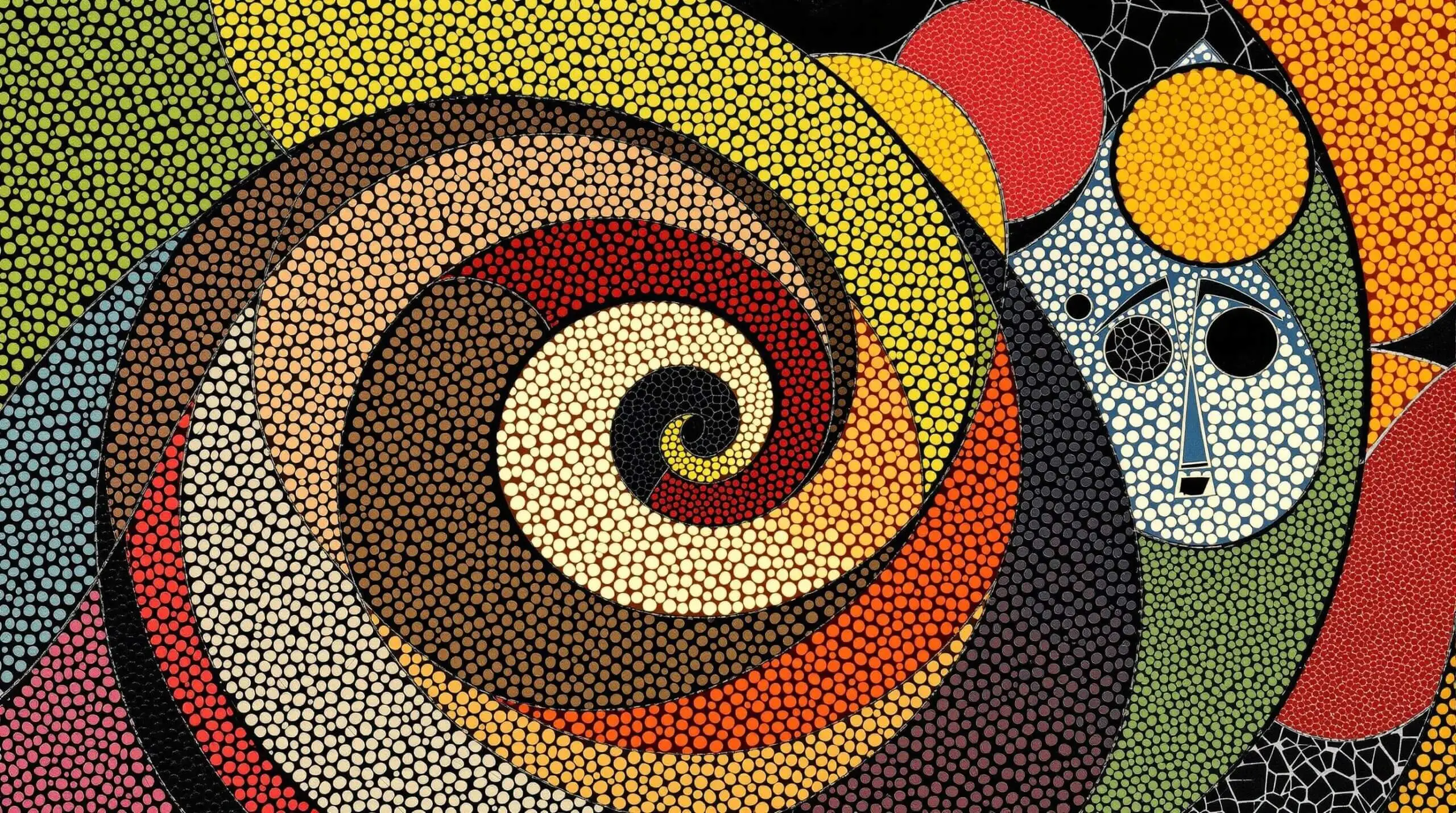 A colorful spiral of lentils on an abstract, vivid background.