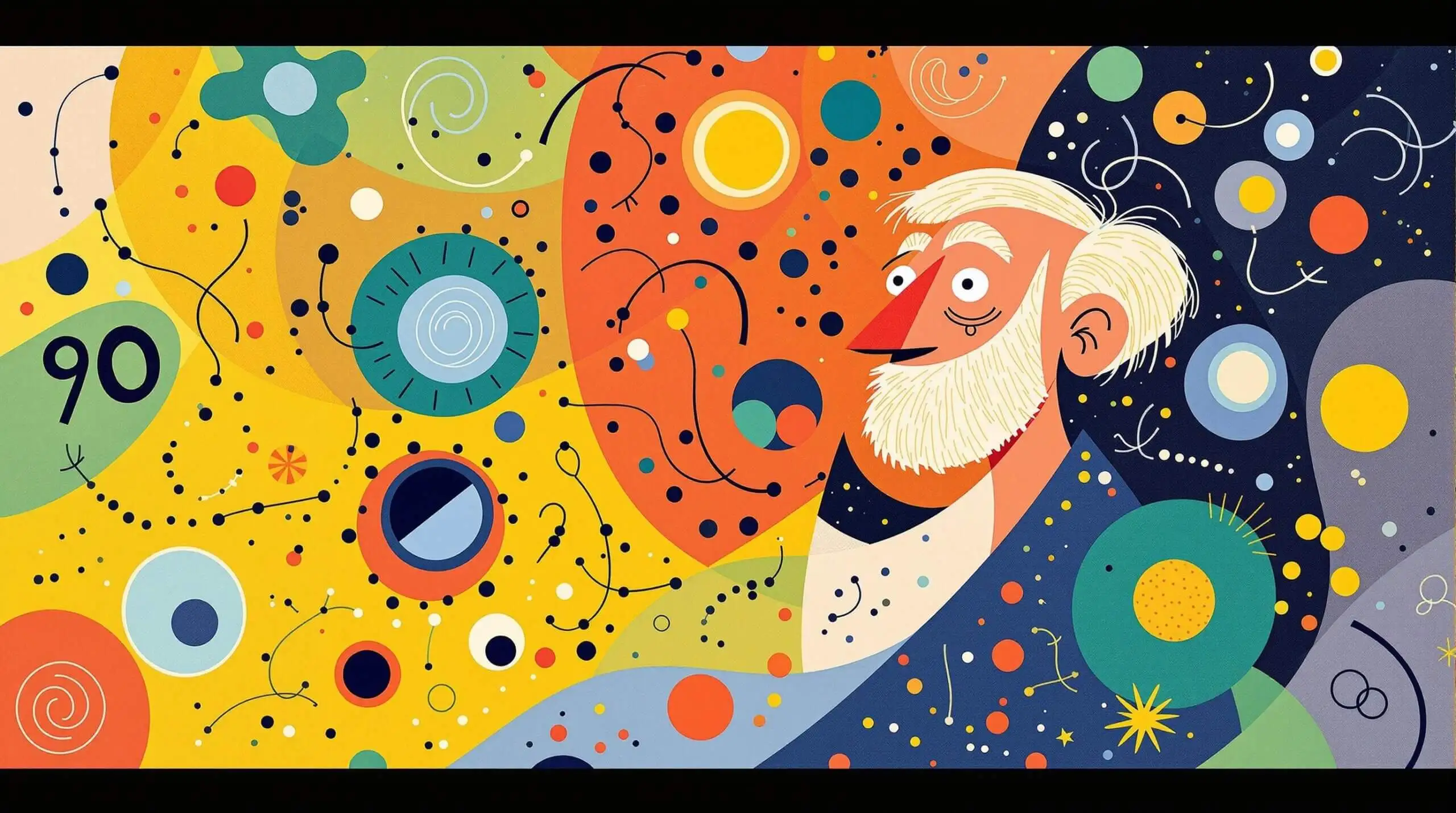 An abstract illustration of an elderly person and mitochondria, depicting vibrant aging.