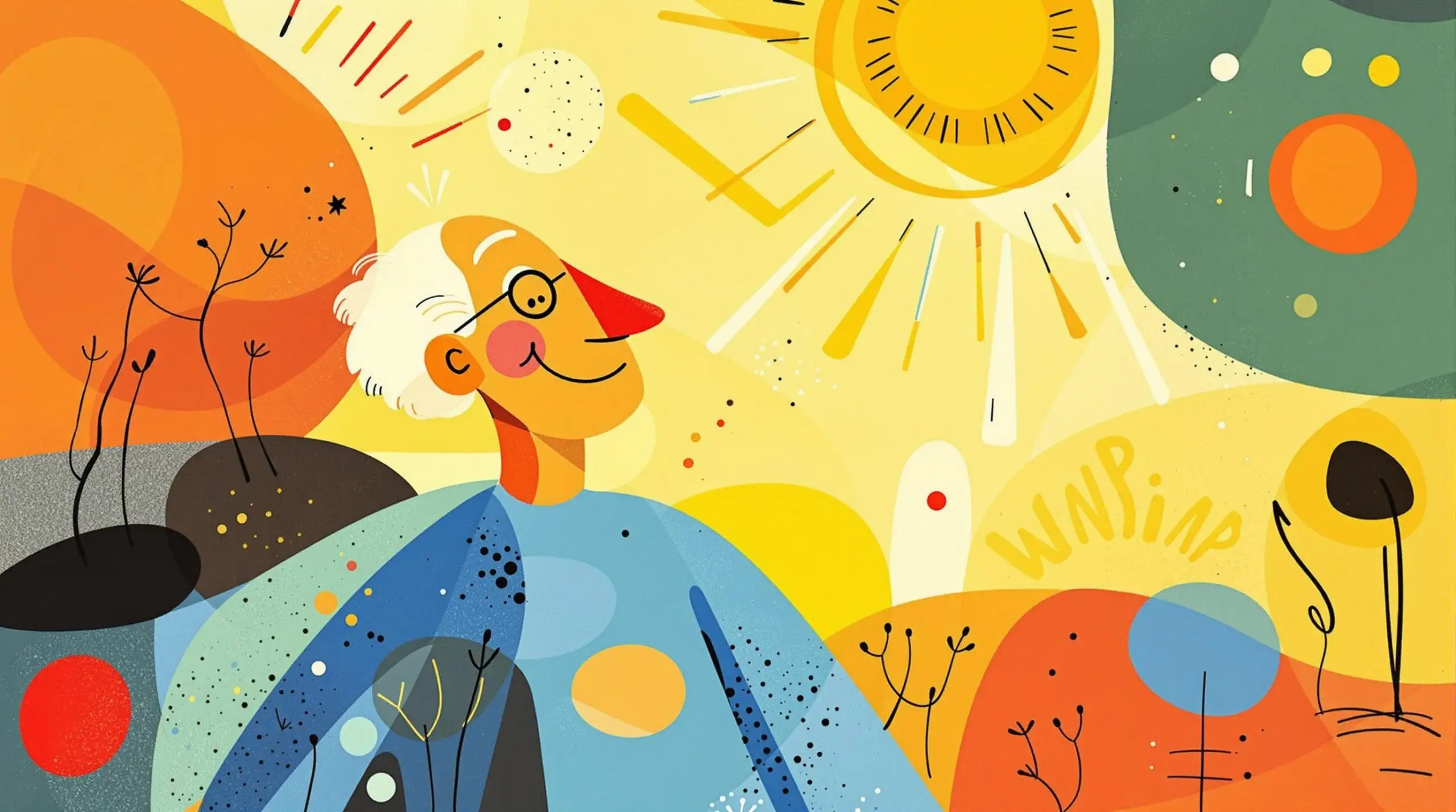 An abstract illustration of an elderly person in vibrant sunlight, symbolizing health and vitality.