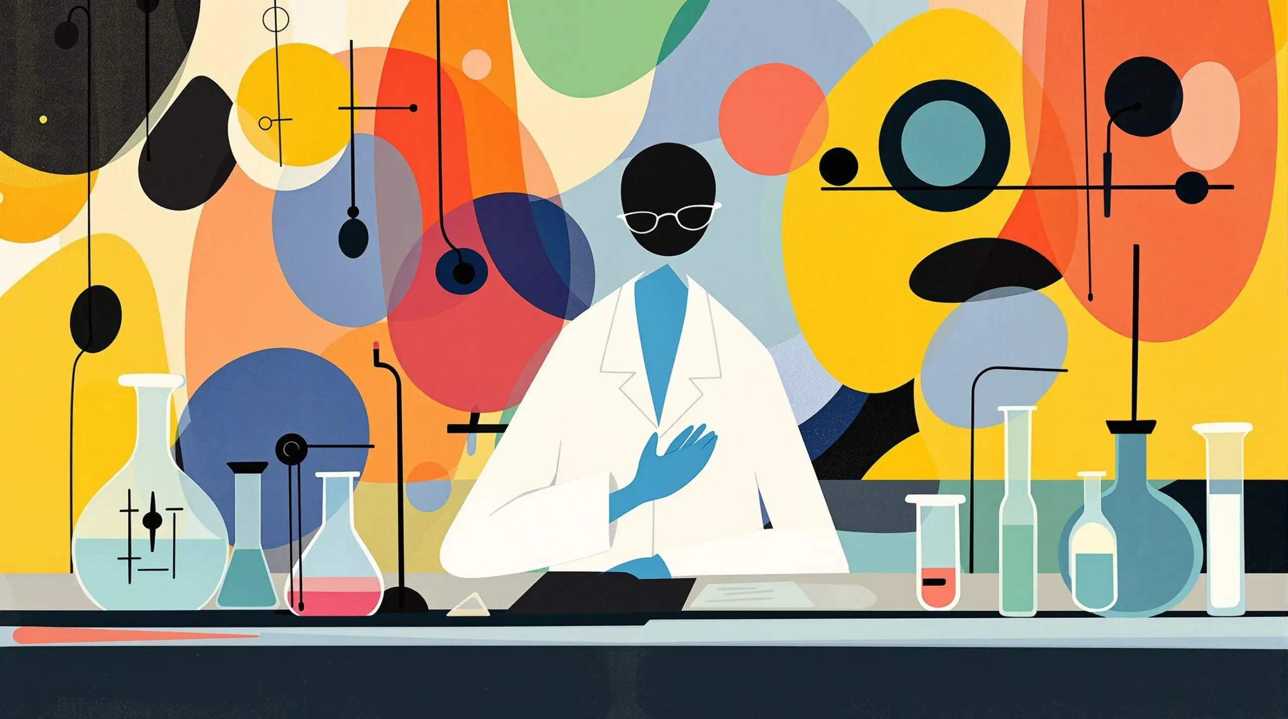 Abstract illustration of a laboratory with test tubes, showing the creation of compounded semaglutide