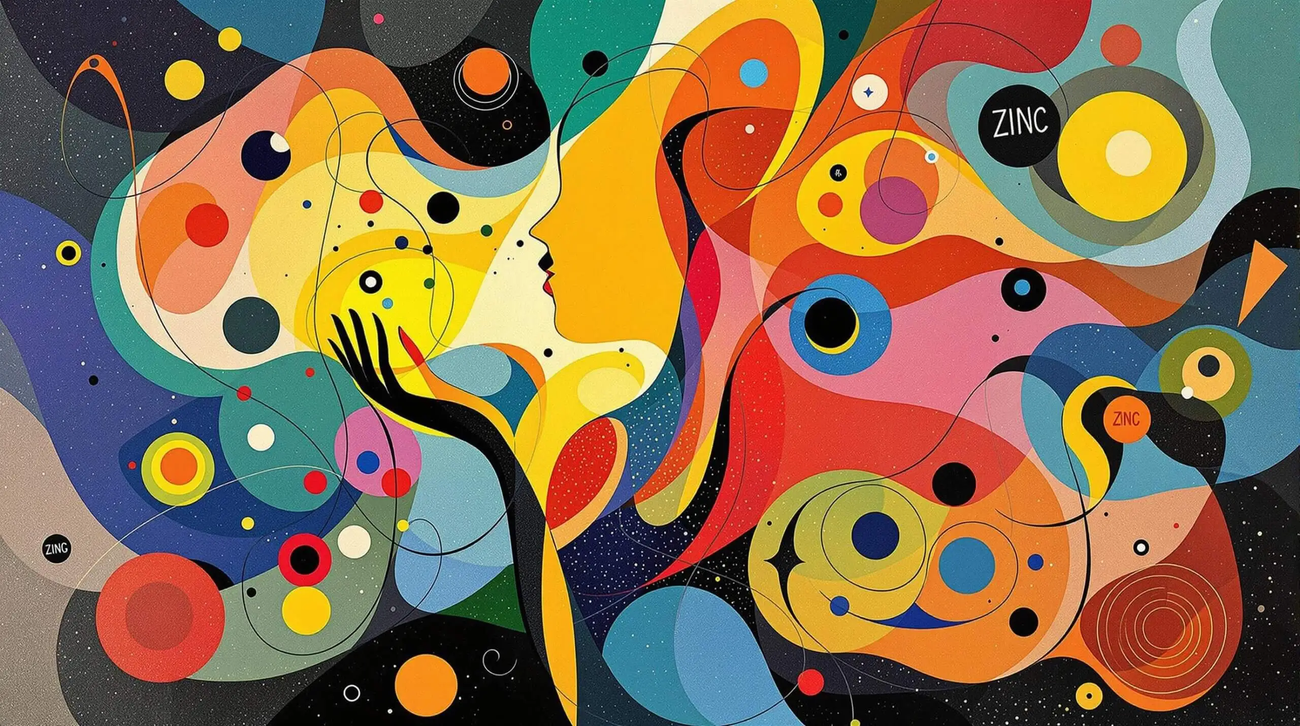 An abstract, colorful illustration of a human holding zinc and selenium with swirling designs.