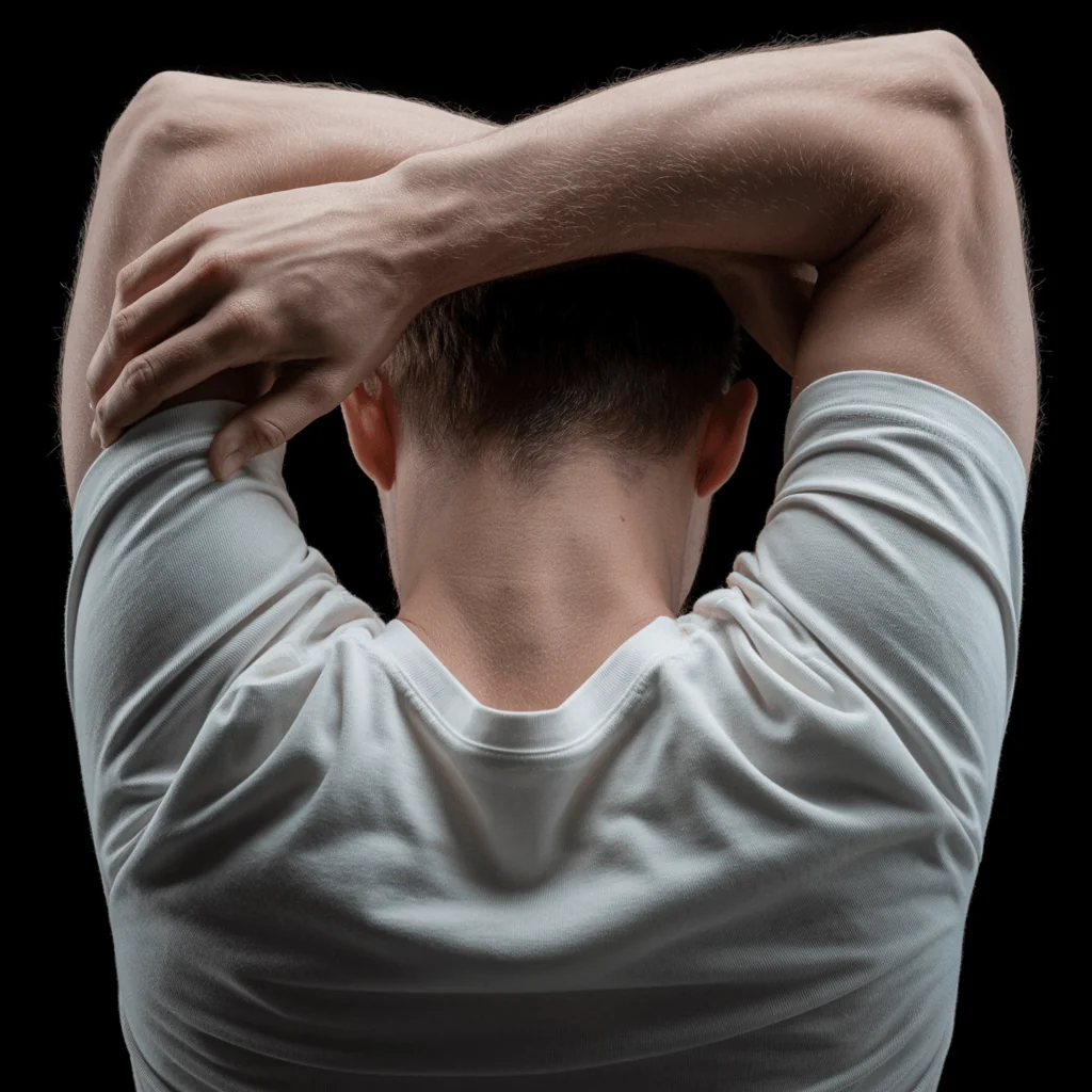 Man's back and neck, representing thyroid health category for blood testing and longevity biomarkers.