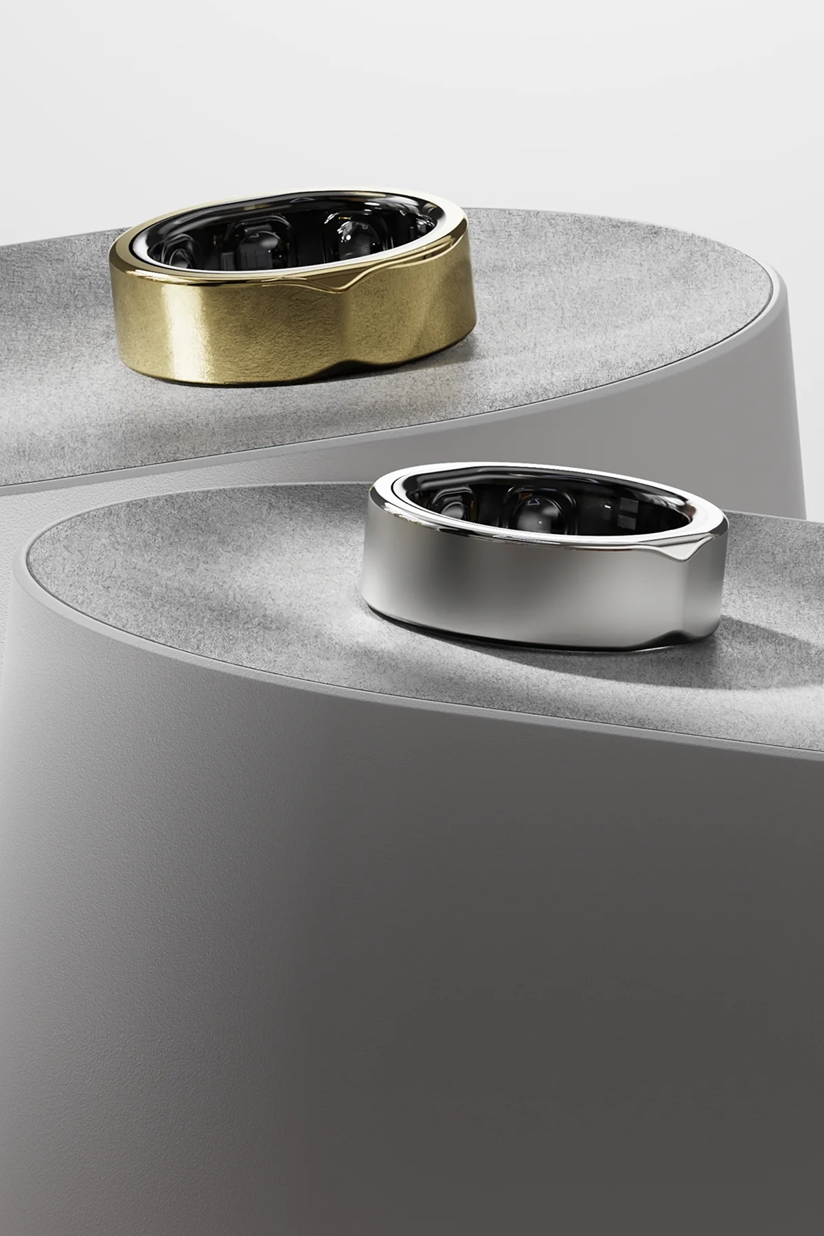 Gold and silver longevity rings symbolizing health and wellness.