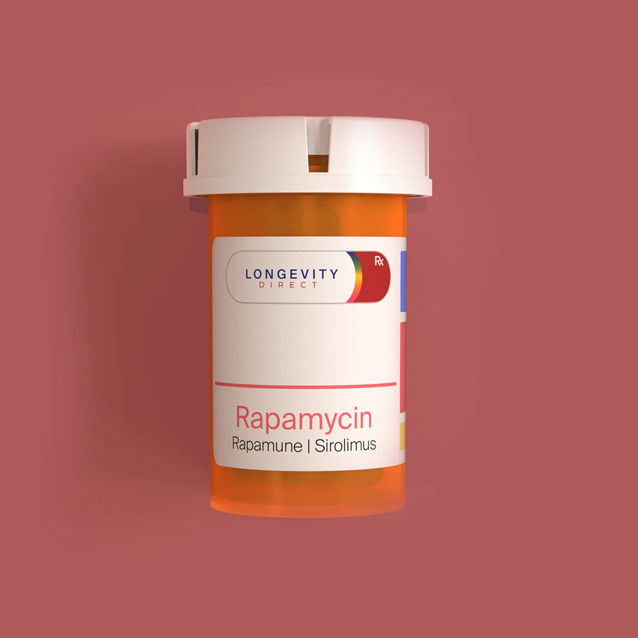 Rapamycin: The Longevity Treatment Prescription bottle labeled Rapamycin, a longevity treatment.