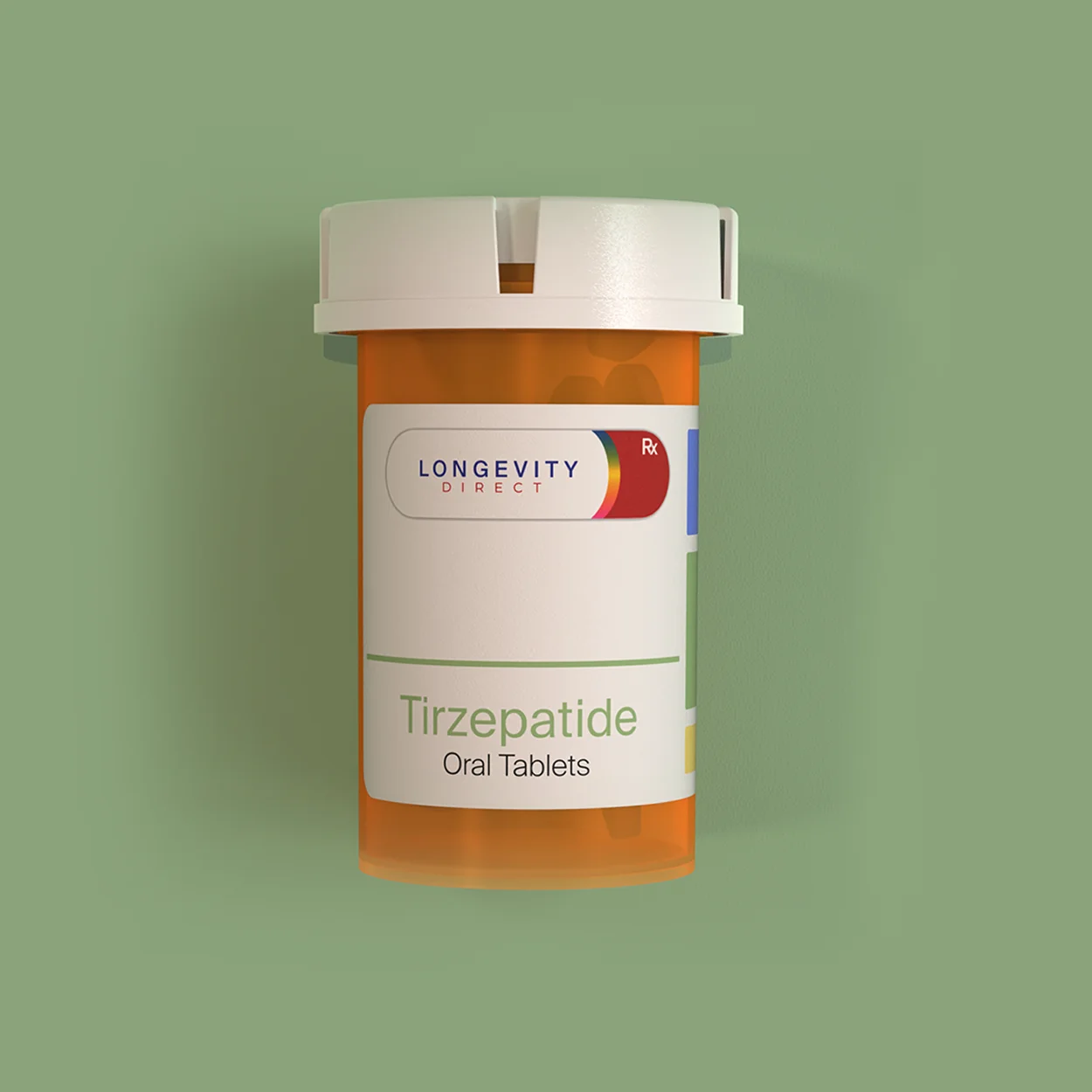 Tirzepatide oral tablets in a prescription bottle.